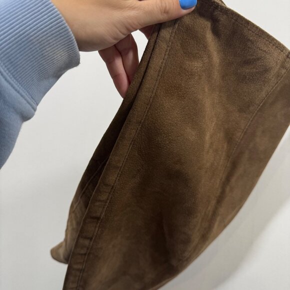 Vintage Suede Leather Mini Pencil Skirt Brown Tan L 13 Western Boho Chic Fall - Picture 11 of 11
